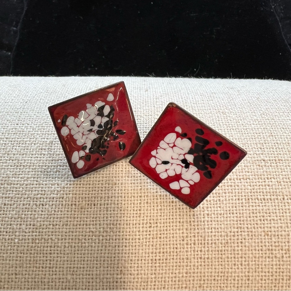 Vintage enamel on copper clip on earrings